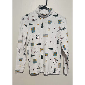 Talbots White Turtleneck with Winter Print